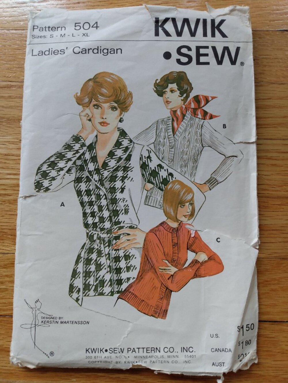 Vintage 70s Cardigan Sewing Pattern S-XL Sweater Jacket Kwik Sew 504
